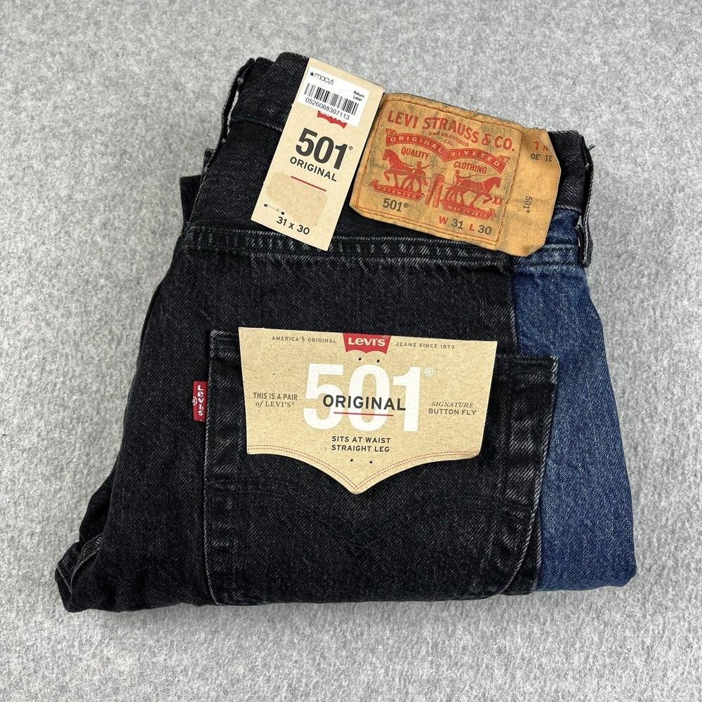 Levis 501 Jeans Men 31x30 Straight Leg Button Fly Denim Blue Black Two Toned NWT - Picture 2 of 10